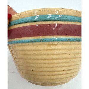 WATT Oven Ware Stoneware Mixing Bowl # 6 Pink & Blue Bands-Ribbed Vtg Farmhouse